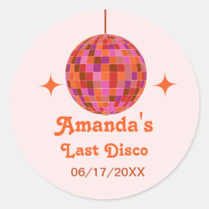Roze Oranje Groovy Laatste disco Meidenavond     Ronde Sticker