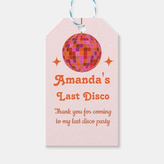 Roze Oranje Groovy Laatste disco vrijgezellenfeest Cadeaulabel (Voorkant)