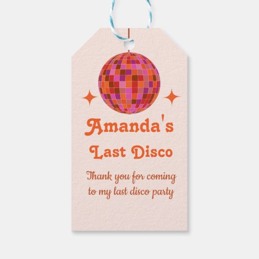 Roze Oranje Groovy Laatste disco vrijgezellenfeest Cadeaulabel (Achterkant)