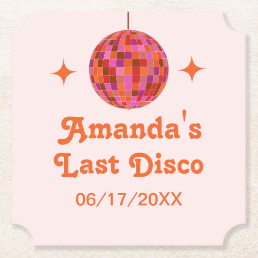 Roze Oranje Groovy Laatste disco vrijgezellenfeest Kartonnen Onderzetters (Voorkant)