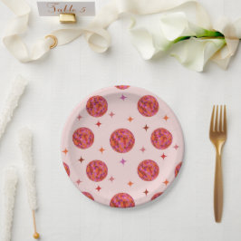Roze Oranje Groovy Laatste disco vrijgezellenfeest Papieren Bordje