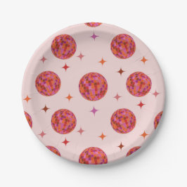 Roze Oranje Groovy Laatste disco vrijgezellenfeest Papieren Bordje