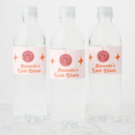 Roze Oranje Groovy Laatste disco vrijgezellenfeest Waterfles Etiket