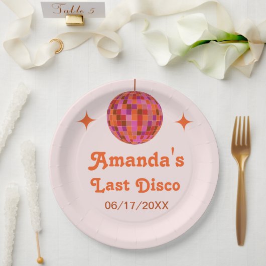 Roze Oranje Groovy Last disco Bachelorette Papieren Bordje (Huwelijk)