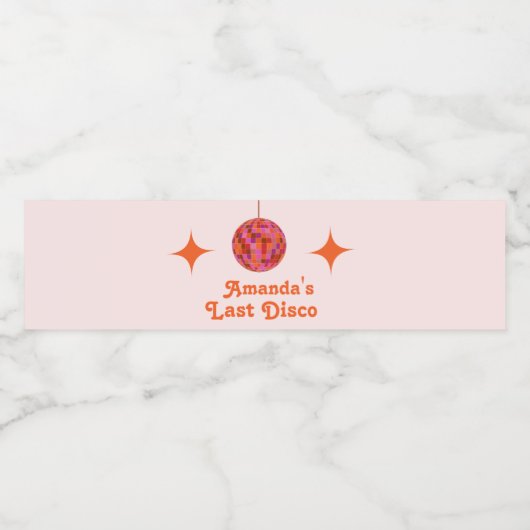 Roze Oranje Groovy Last disco Bachelorette Waterfles Etiket (Enkel label)