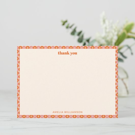 Roze Oranje Groovy Retro Aangepaste Bruidsdouche Bedankkaart (Staand voorkant)