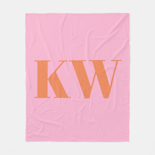Roze Oranje Grote Gemonogrammeerde Initiaal Persoo Fleece Deken (Voorkant)