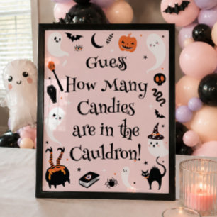 Roze Oranje Halloween Baby Shower Raad Hoeveel Poster