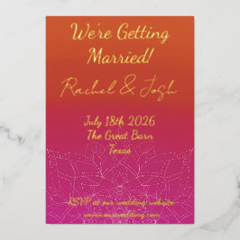 Roze & Oranje Helder Ombre Mandala Bruiloft Folie Uitnodiging