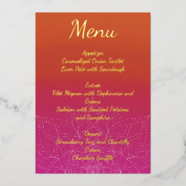 Roze & Oranje Helder Ombre Mandala Trouwmenu Folie Uitnodiging