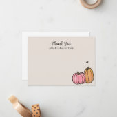 Roze Oranje Herfst Pompoen Dank u wel Notitiekaartje (Voorkant / Achterkant in situ)