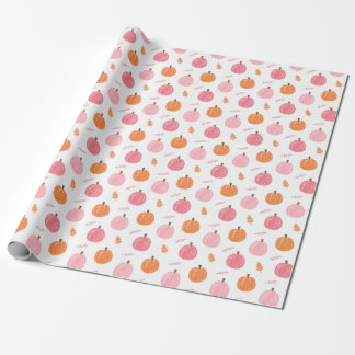 Roze Oranje Herfst pompoen lederen patroon Cadeaupapier