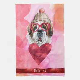 Roze Oranje Hond Liefhebber Valentijnsdag Cadeau S Theedoek