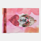 Roze Oranje Hondenliefhebber Valentijn Gift Saint  Theedoek (Horizontaal)