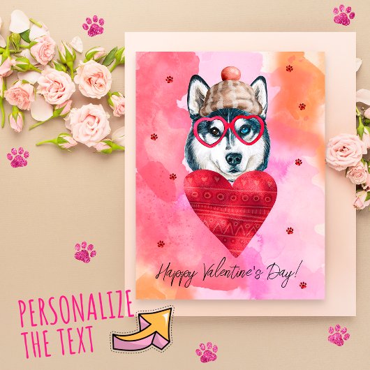 Roze Oranje Husky Valentijnsdag Gift Dog Feestdagenkaart
