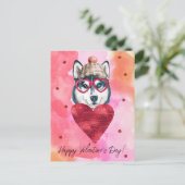 Roze Oranje Husky Valentijnsdag Gift Dog Feestdagenkaart (Staand voorkant)