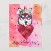 Roze Oranje Husky Valentijnsdag Gift Dog Feestdagenkaart (Voorkant)