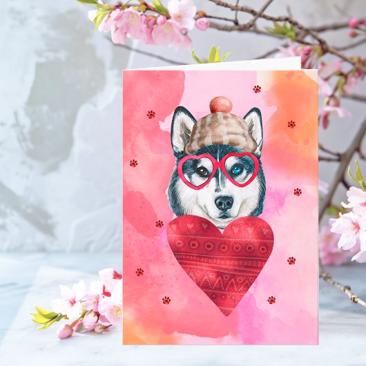 Roze Oranje Husky Valentijnsdag Gift Dog Kaart
