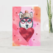 Roze Oranje Husky Valentijnsdag Gift Dog Kaart (Voorkant)