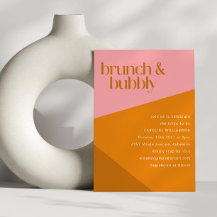 Roze Oranje Kleurblok Bruiloft Brunch Kaart