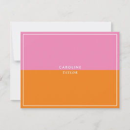 Roze Oranje Kleurblok Meisjesachtige Notitiekaart Notitiekaartje