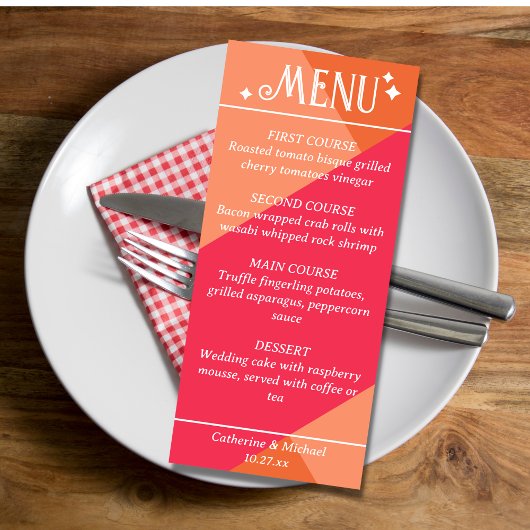 Roze & Oranje Kleurrijke Retro Geometrische Bruilo Menu