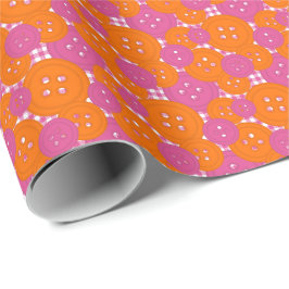 Roze Oranje Knopen Gingham - Ambacht- en Naaikamer Cadeaupapier