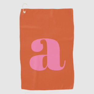 Roze Oranje Krachtig Retro Monogram Eerste Golfer Golfhanddoek