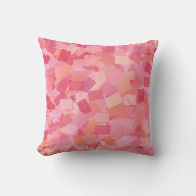 Roze Oranje Kubisme Abstract Patroon Kussen (Voorkant)