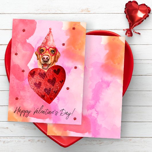 Roze Oranje labrador Valentijnsdag Gift Dog Feestdagenkaart