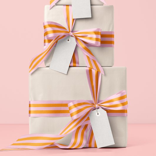 Roze Oranje Lange Streep Satijnen Lint