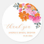 Roze Oranje Levendig Bloem Bruidsfeest Dank Je Ronde Sticker (Voorkant)