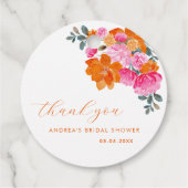 Roze Oranje Levendig Bloemig Bruidsdiner Bedankt Bedankjes Labels (Achterkant)