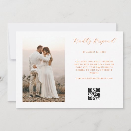 Roze & Oranje Levendige Bloemen QR Code Foto Bruil Kaart (Achterkant)