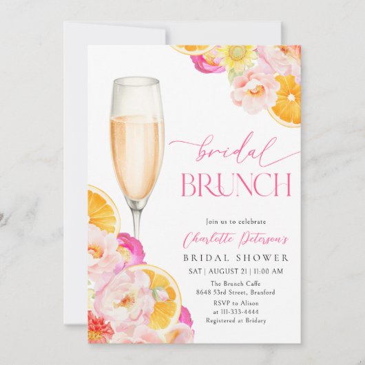 Roze & Oranje Levendige Bloemen Vrijgezellenfeest Kaart (Voorkant)