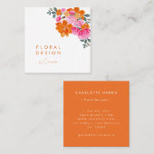 Roze & Oranje Levendige Waterverf Bloemenontwerper Vierkante Visitekaartje (Voorkant / Achterkant)