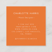 Roze & Oranje Levendige Waterverf Bloemenontwerper Vierkante Visitekaartje (Achterkant)