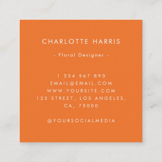 Roze & Oranje Levendige Waterverf Bloemenontwerper Vierkante Visitekaartje (Achterkant)