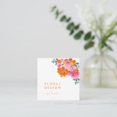 Roze & Oranje Levendige Waterverf Bloemenontwerper Vierkante Visitekaartje (Staand voorkant)
