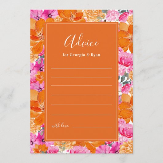 Roze & Oranje Levendige Zomer Tuin Bruiloft Advieskaart (Voorkant)