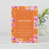 Roze & Oranje Levendige Zomertuin Kruisdoop Kaart (Staand voorkant)