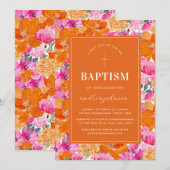 Roze & Oranje Levendige Zomertuin Kruisdoop Kaart (Voorkant / Achterkant)