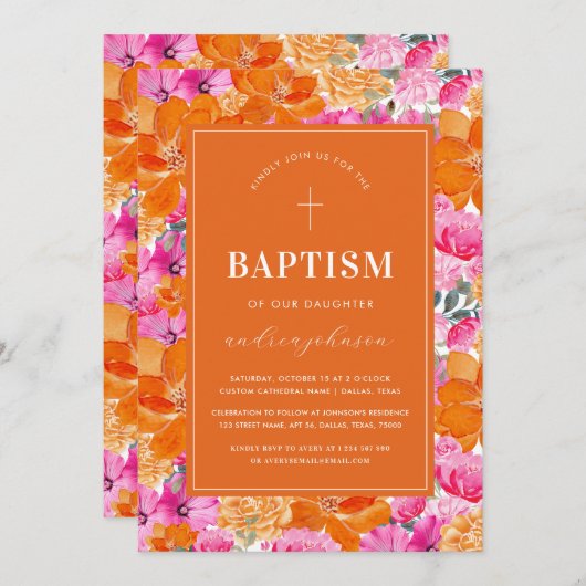Roze & Oranje Levendige Zomertuin Kruisdoop Kaart (Voorkant / Achterkant)