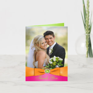 Roze Oranje Lime Bloem Foto Bedankkaart