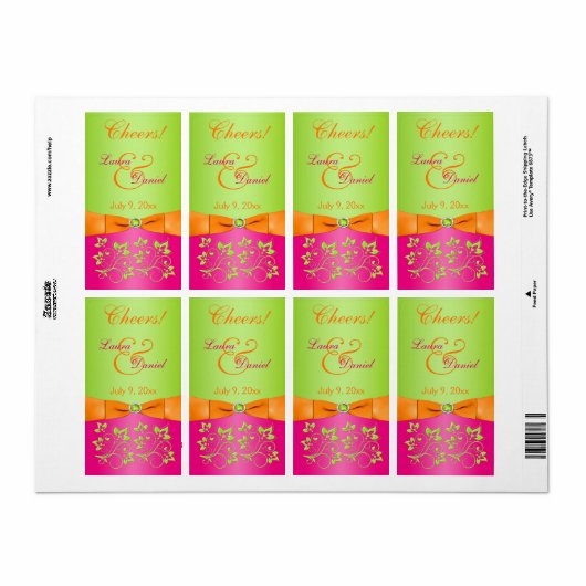 Roze Oranje Limoen AFDRUKKELIJK label voor ribbon (Full Sheet)