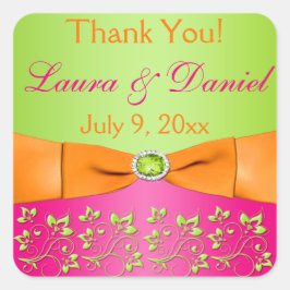 Roze Oranje Limoen Floral Wedding Favor Sticker 2