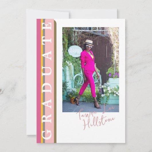 Roze Oranje Lineaire Afstudeercard  Kaart (Voorkant)