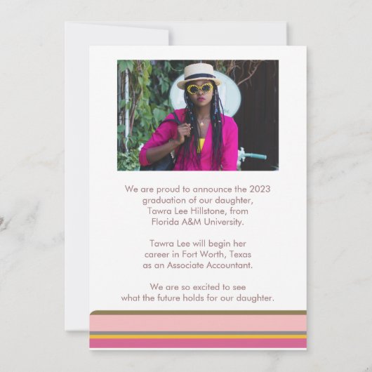 Roze Oranje Lineaire Diploma Uitnodigingskaart Kaart (Achterkant)