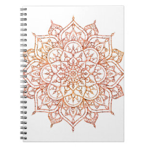 Roze & Oranje Mandala op Witte Glam Notitieboek