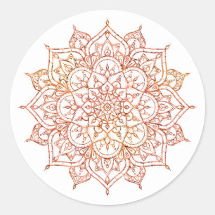 Roze & Oranje Mandala op Witte Glam Ronde Sticker
